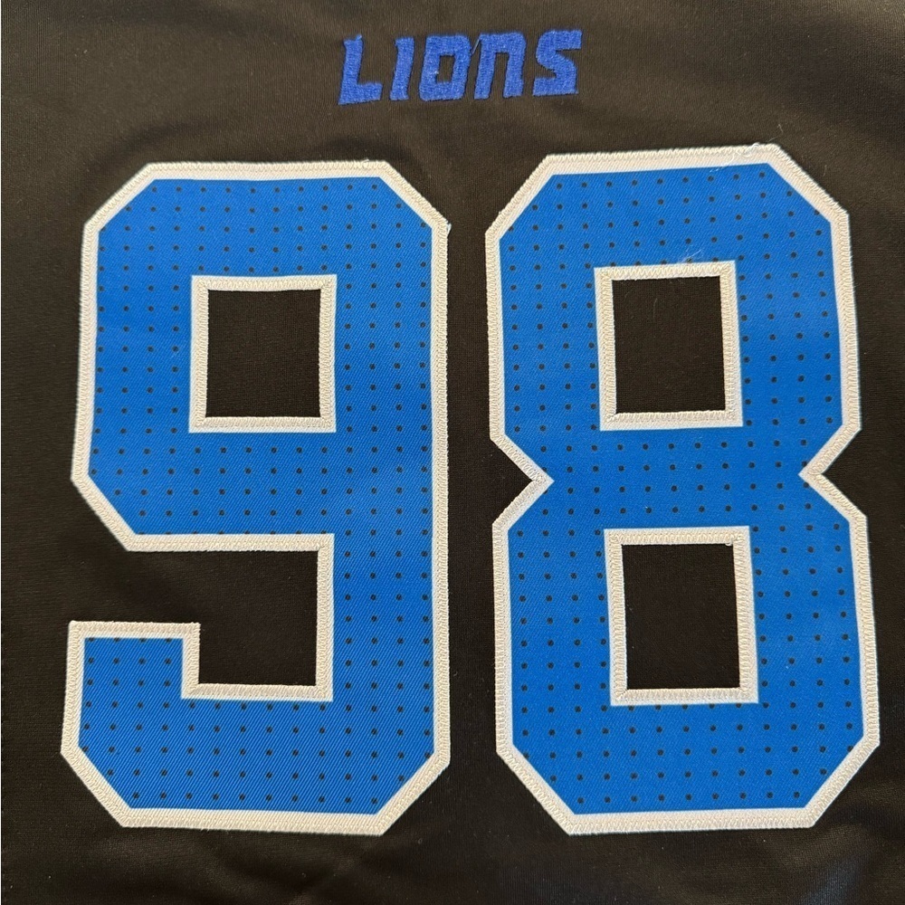 #98 DJ READER Detroit Lions Sz Large Mens Alt Black Stitched 2025 Jersey - Picture 8 of 11